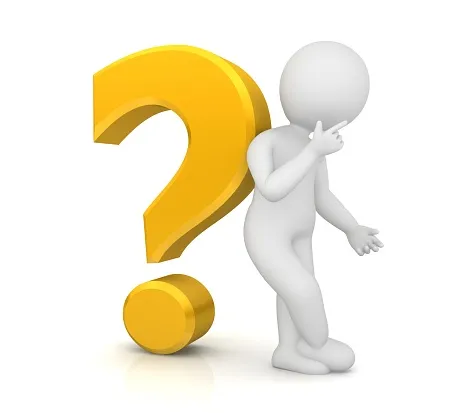 Question mark 3d gold yellow interrogation point asking stick figure