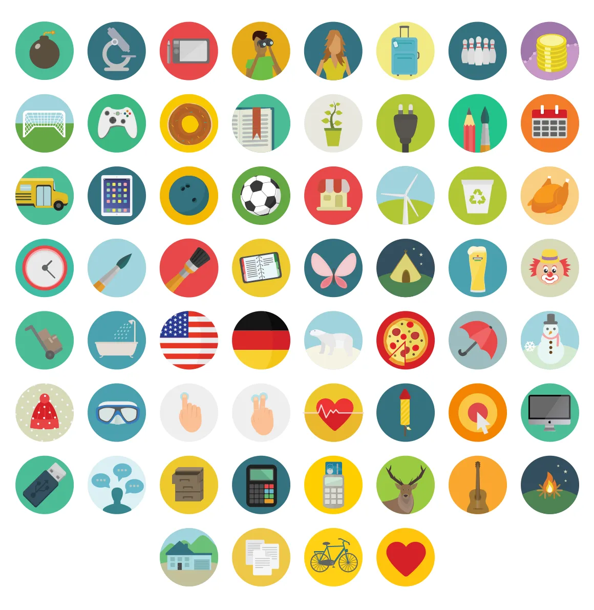 Free flat round icons set
