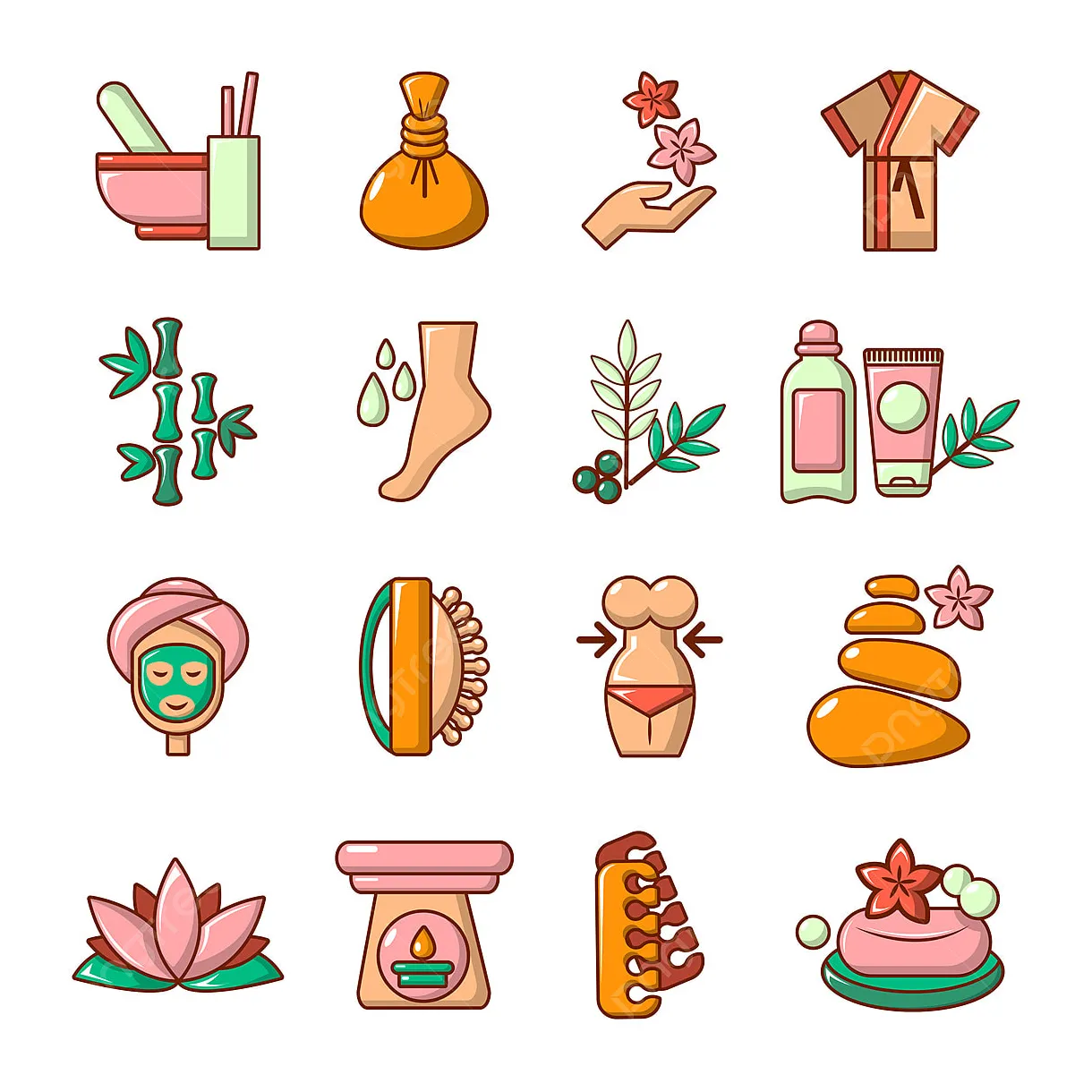 Spa set cartoon style, spa, salon, icon png and vector with