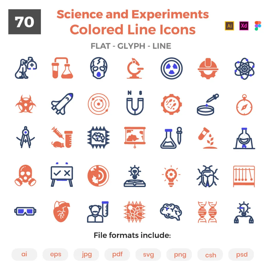 70 set of science experiments colored vectors icons masterbundles