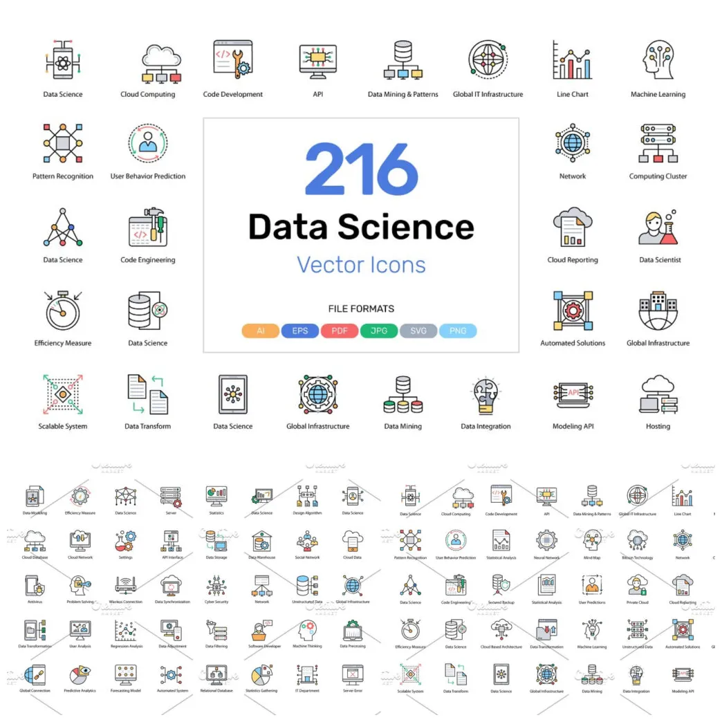216 data science vector icons masterbundles