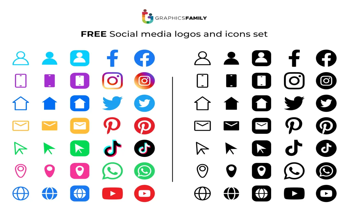 Free social media logos and icons set graphicsfamily
