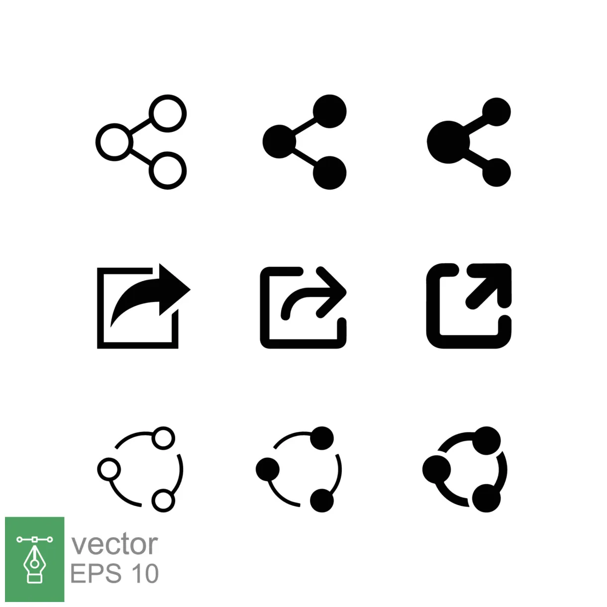 Set of share icon. simple flat style. social media share button, link