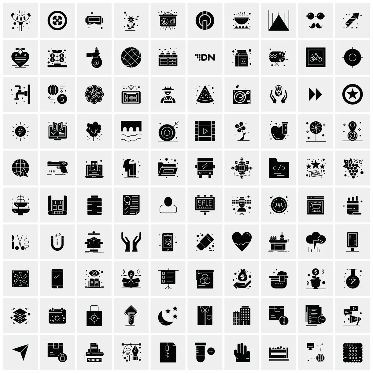 Set of 100 universal solid icons 13149451 vector art at vecteezy