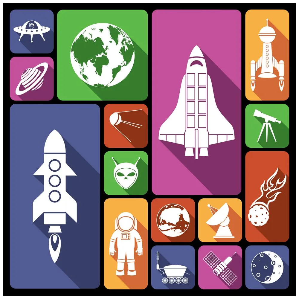 Space icons flat 437919 Vector Art at Vecteezy