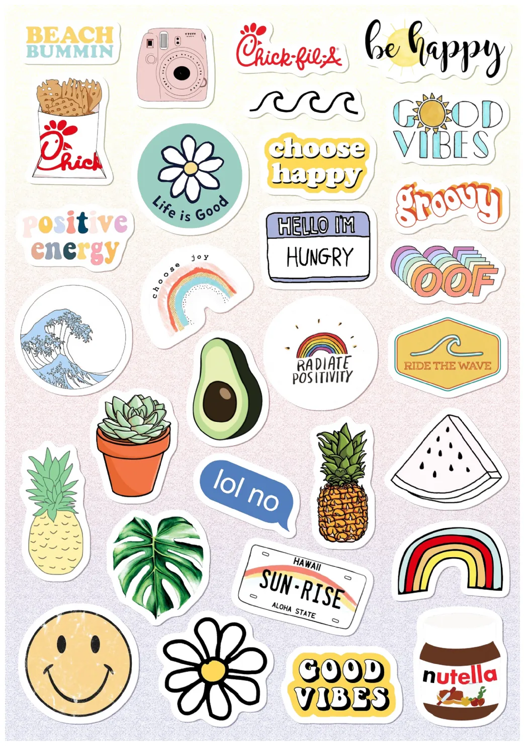 The stickers are all different colors and shapes