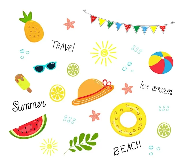 Premium vector summer colorful flat icons printable coloring page