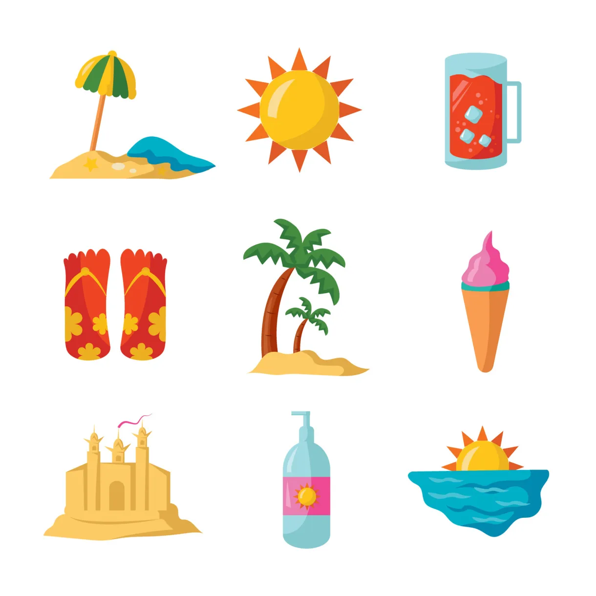Summer beach icons 23490380 vector art at vecteezy