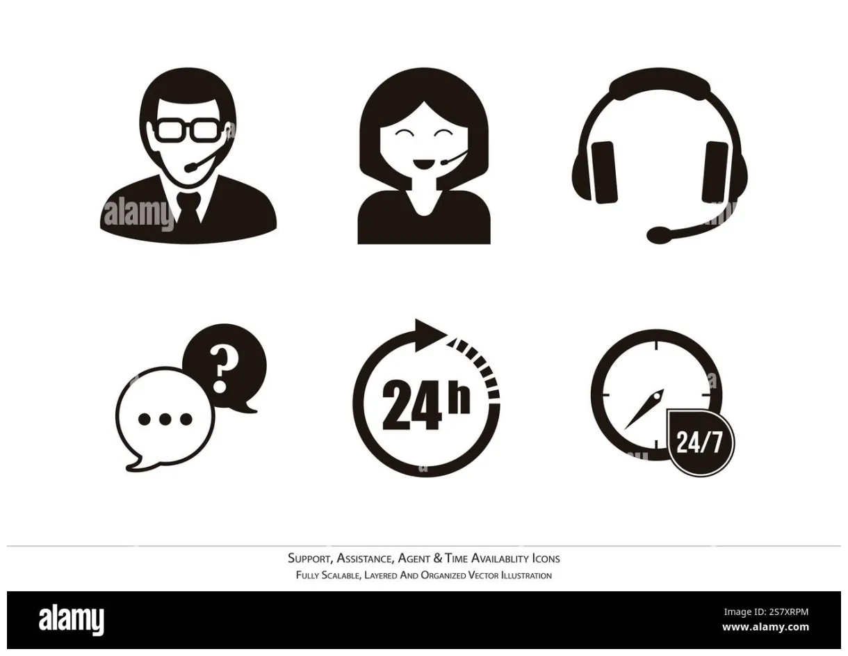 Professional Support & Assistance Icons - Agent and Time Availability