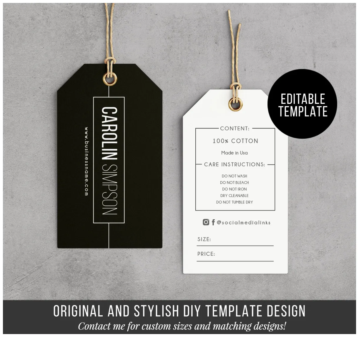 Printable hang tag editable clothing tag price tag hang tag