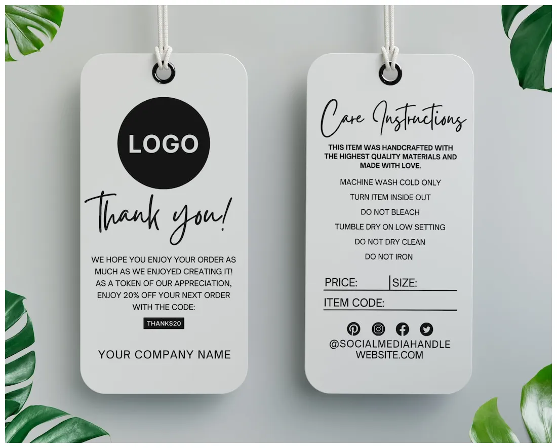 Editable hang tag template, price tag template, washing instructions