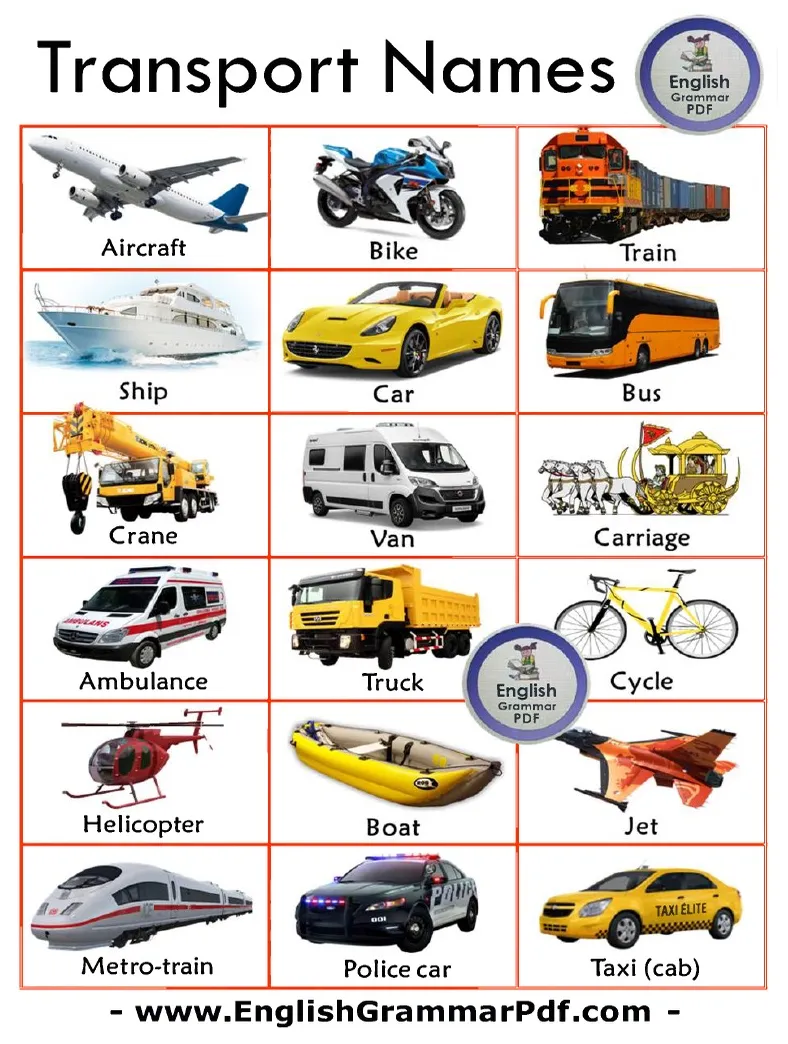 40 transport names list in english pdf