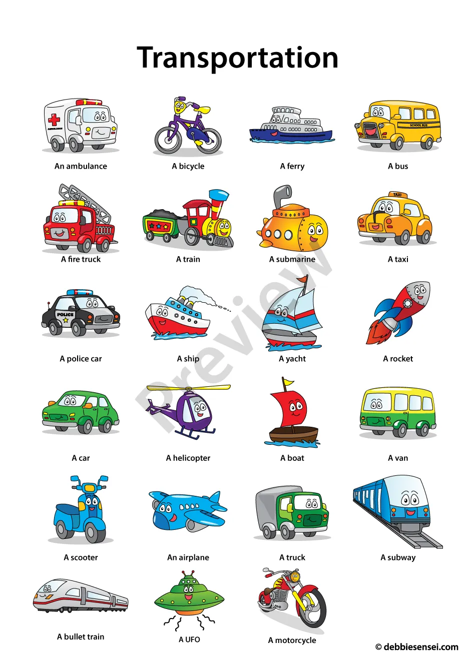 Транспорт на английском для детей