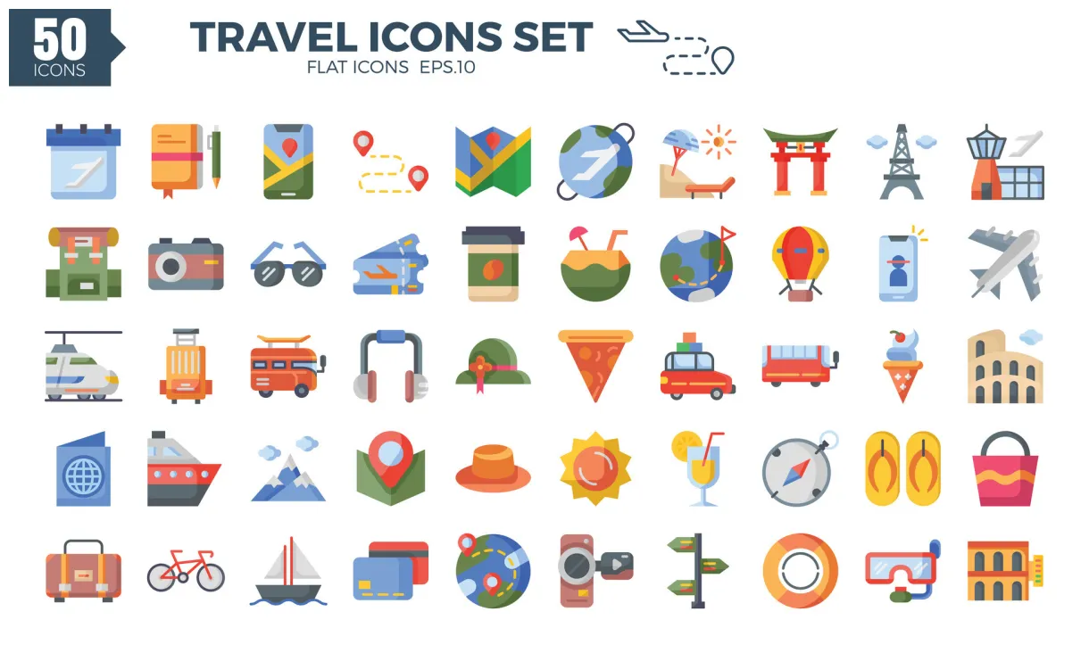 Travel icons set 50 29447207 vector art at vecteezy