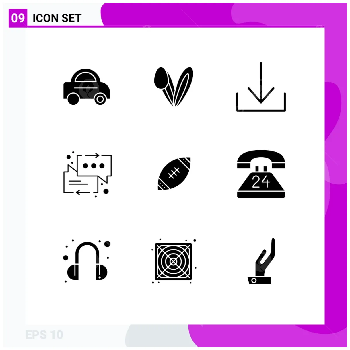 Set of 9 modern ui icons symbols signs for rugby, contact, rabbit