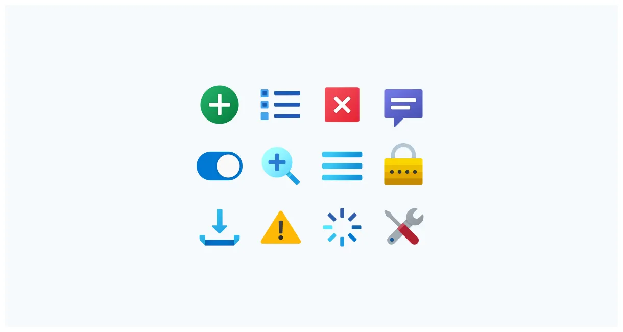 Fluent icons 10 packs of bright graphics on popular topics