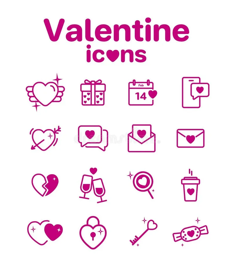 Set of Valentine Icons. Valentines Day Signs and Love Symbols Stock