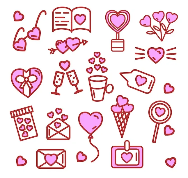 Premium Vector | Set of valentine icons with hearts vector