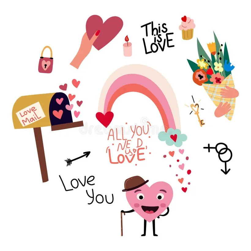 Vector Doodle Cute Love Valentine Icons Stock Vector - Illustration of