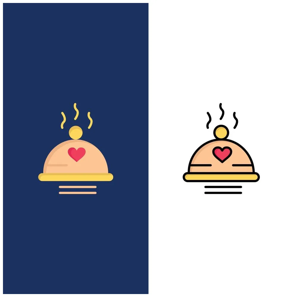 Dinner Food Bbq Love Valentine Icons Flat and Line Filled Icon Set