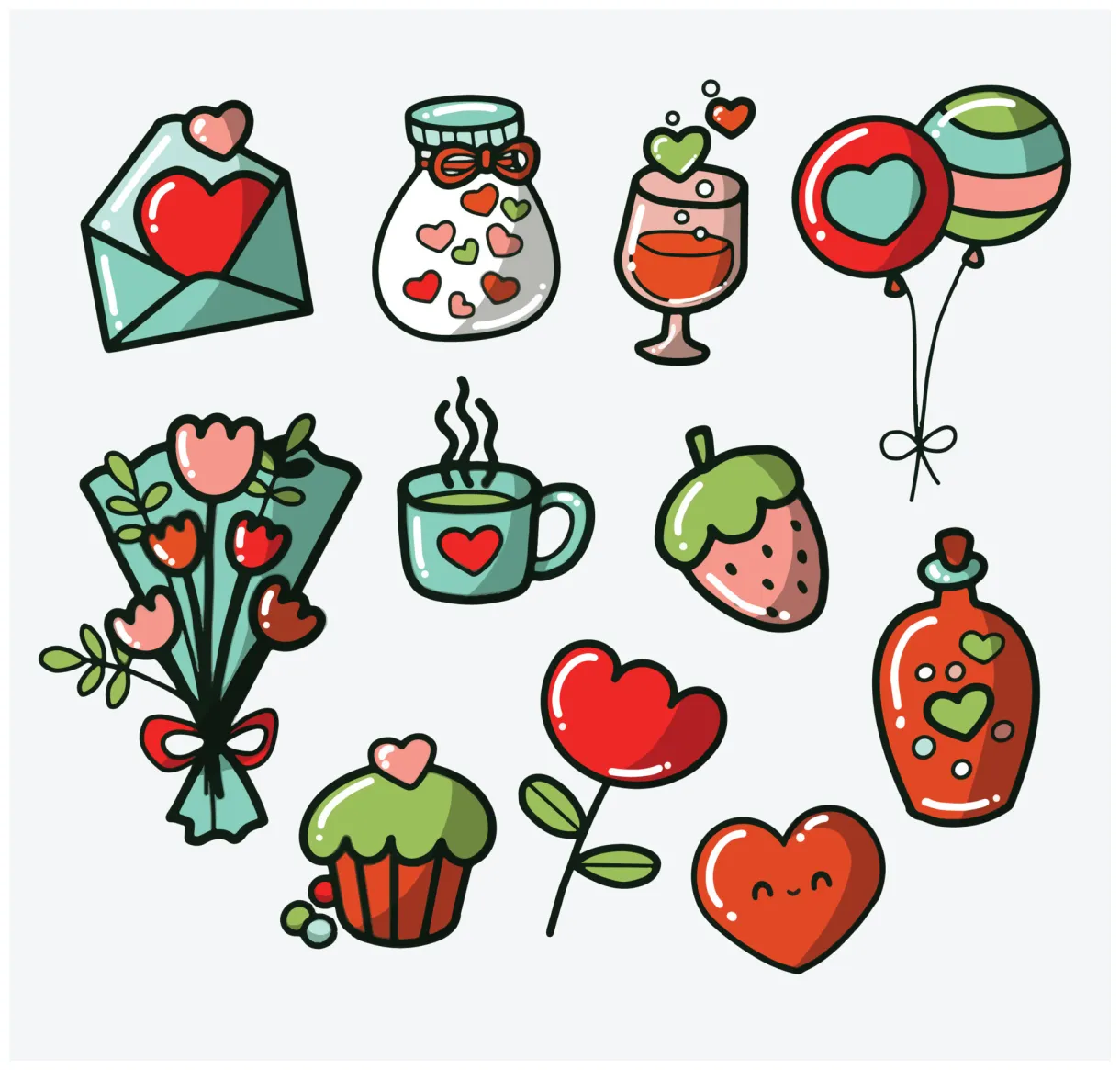 Cute Valentine Icons Collection Vector 22361962 Vector Art at Vecteezy