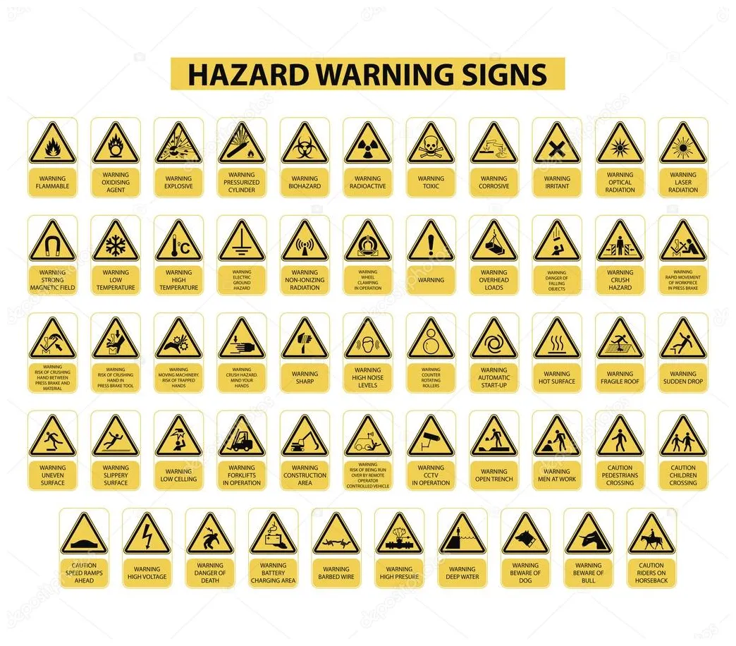 Set of hazard warning signs on white premium vector in adobe