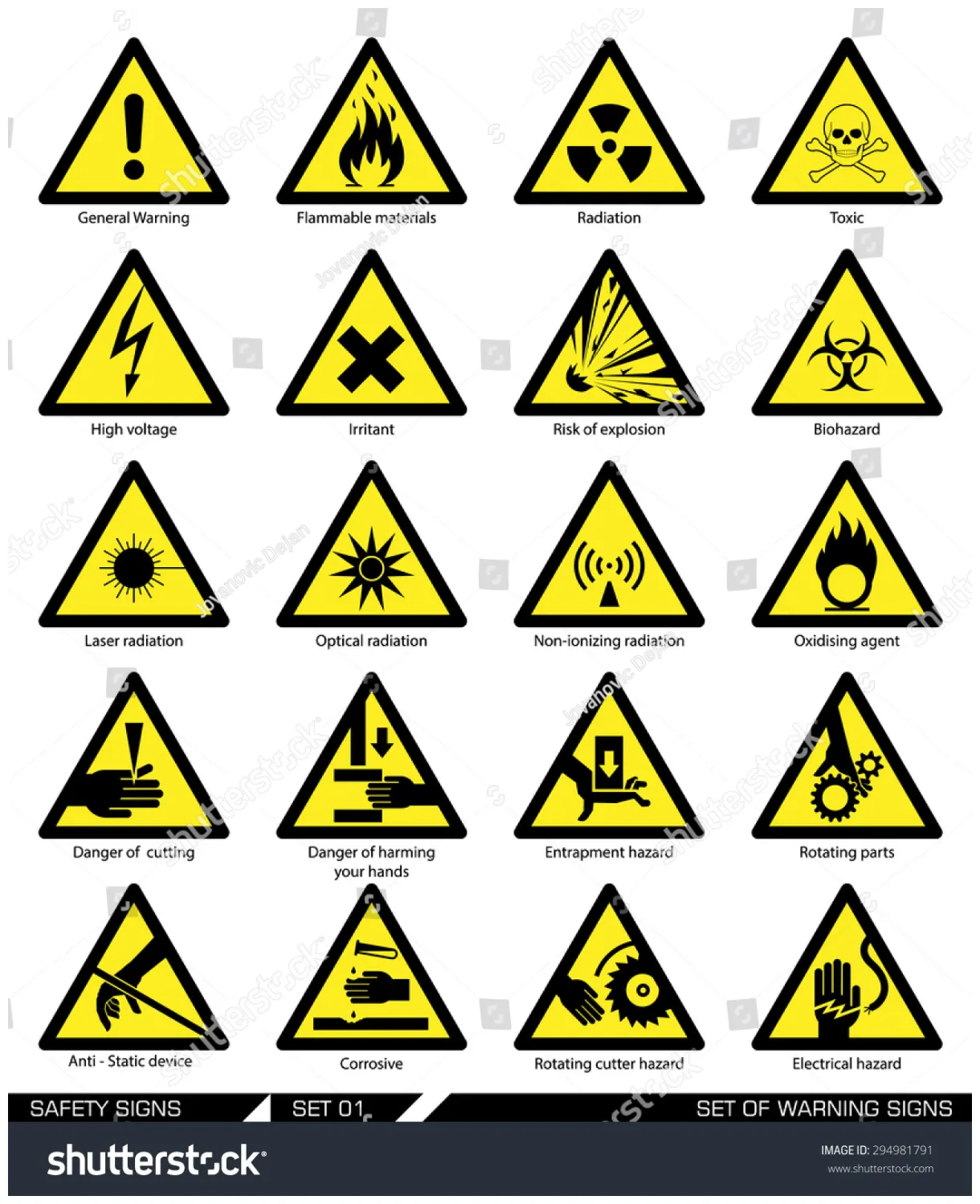 Set safety signs caution signs collection stock vector
