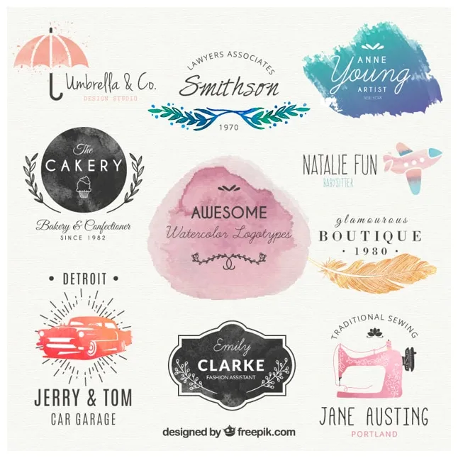 Free vector lovely watercolor logos