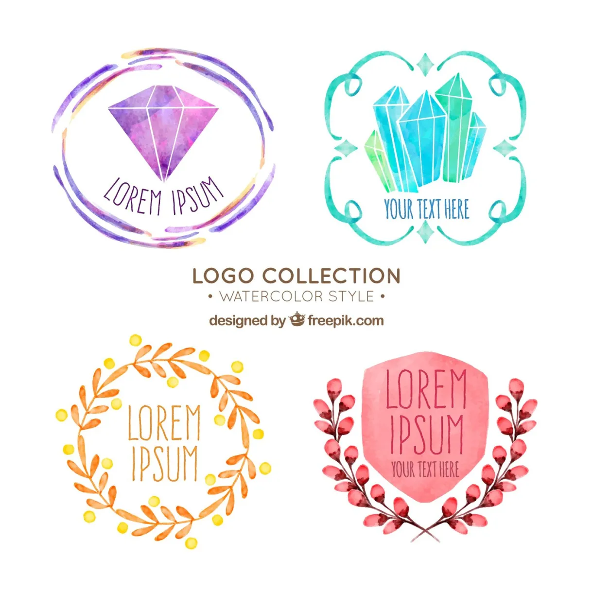 Free vector pack of four watercolor logos printable coloring page