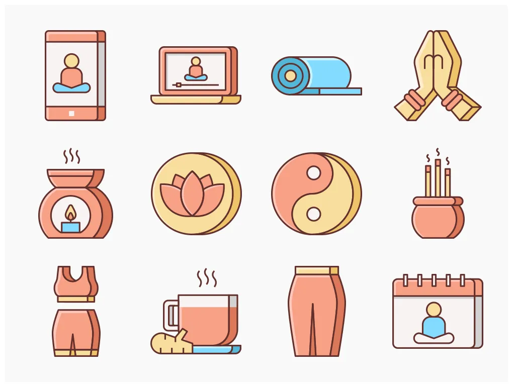 60 yoga icon set flat icons