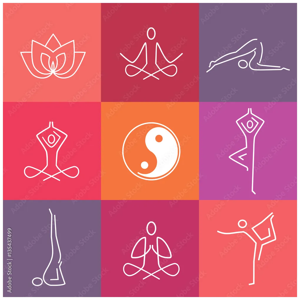 Yoga flat icons . yoga line art icons set. modern symbols for